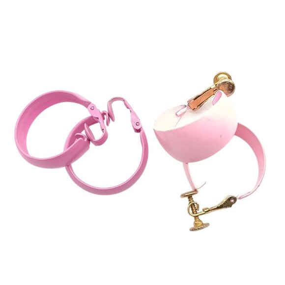 Vintage Enamel Half Hoop Earrings Bundle, Lot of Pastel Pink Clip On Hoops - Picture 2 of 3